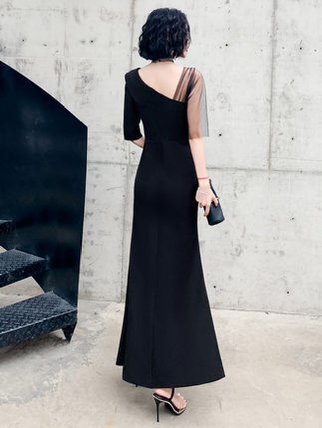 パーティーワンピース パーティードレス アシンメトリー 半袖 ワンピース ロングドレス 無地 スリット セクシー ロング 深スリット パーティ レディース シンプル 可愛い デート およばれ ウッディーベース1号店