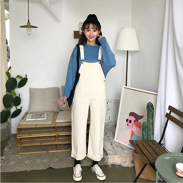 春 秋 冬 デニム サロペット クロップドパンツ オーバーオール カジュアル ストレート パンツ ワイドパンツ オールインワン 黒 ベージュ ブラック Clea