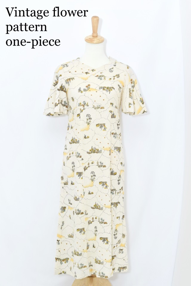 Vintage flower pattern long one-piece