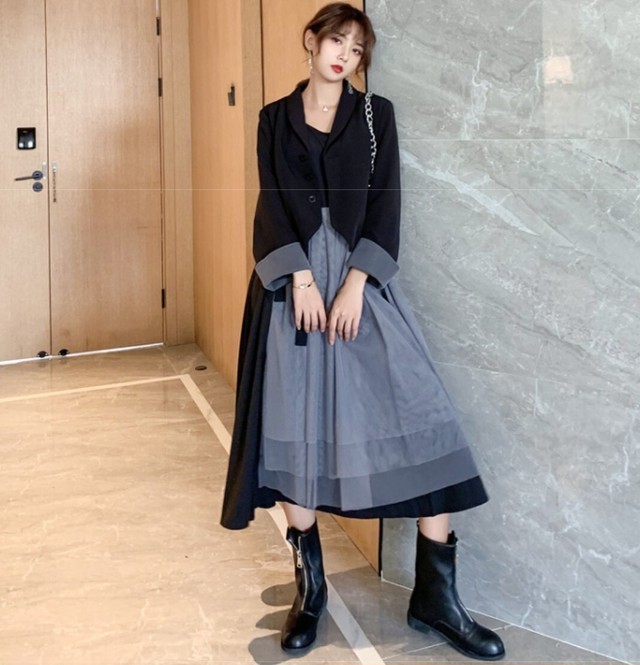 ジャケットワンピースセットアップ アシンメトリーバイカラーがおしゃれ Fashionbomy