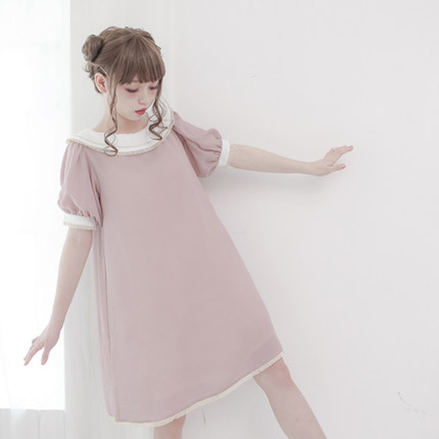 クラシカル レトロ バイカラー ラウンドネック パフスリーブ ガーリー ミニワンピース コスプレ バウンドコーデ 青 緑 7455 オフィスカジュアルとガーリーワンピース ブラウスのmeow24h ミャオトゥエンティフォーエイチ