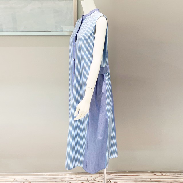 Nooy ヌーイ エンベロップドレス Nop03ss21 ノースリーブ シャツワンピース 前ボタン コットンワンピース 綿１００ ブルーストライプ Selettivo Online Shop