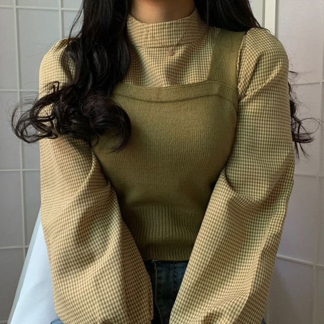 チェックブラウス&ビスチェ【check blouse & bustier】