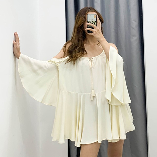 チュニックワンピース オフショル 肩出し ショート ミニ セクシー 無地 シンプル アイボリー Rb M06 0106 Redbell