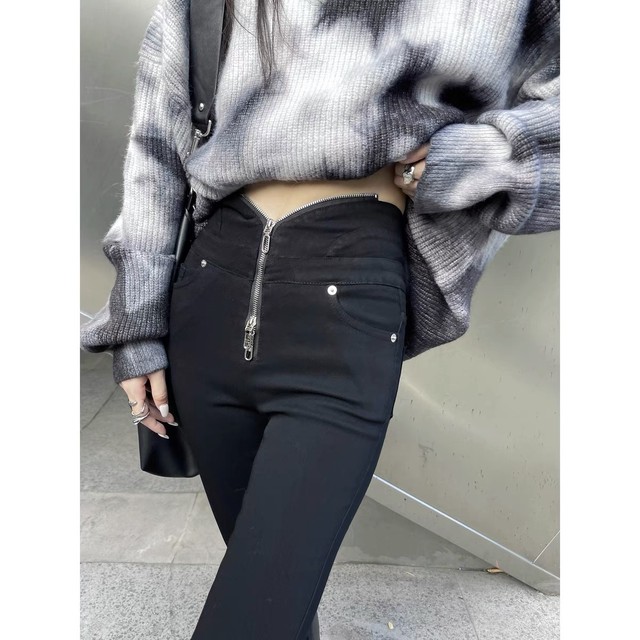 zipper design waist pants