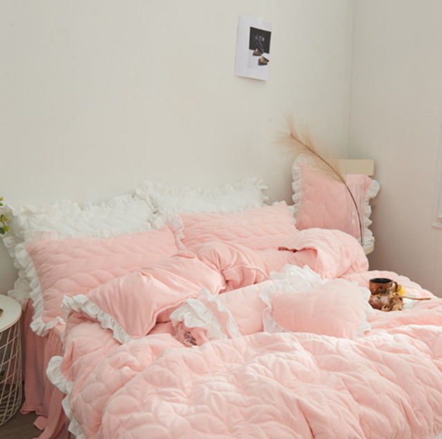 S カラー豊富 ツイストキルティング フリル プリンセス ベッドスカート ベッドカバー 3点セット Roomfort