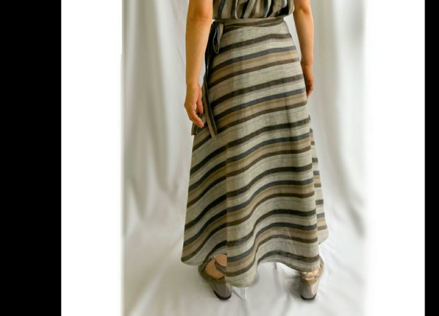 新作リネンラップスカート パリジャンストライプ Belle68