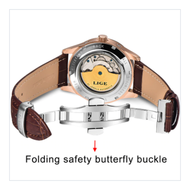 Lige トゥールビヨン ムーンフェイズ 自動巻き 防水 メンズ 腕時計 機械式 日付 曜日表示 レザーベルト 海外トップブランド 66 3色展開 Happy Hobby あなたのベストが見つかるお店