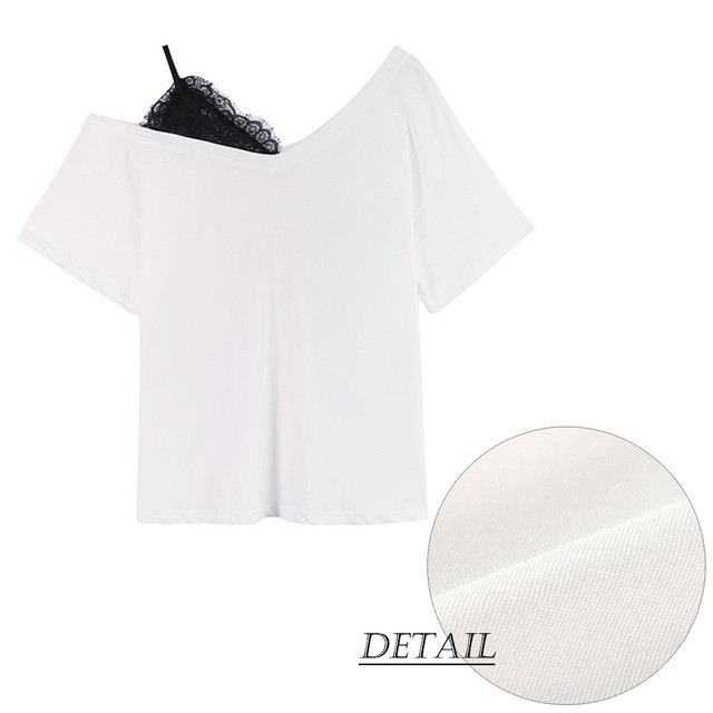 国内発送 オフショルダー トップス 半袖 レディース 春 夏 ワンショルダー Tシャツ 半袖 白 黒 肩開き カットソー Infini Arc En Ciel