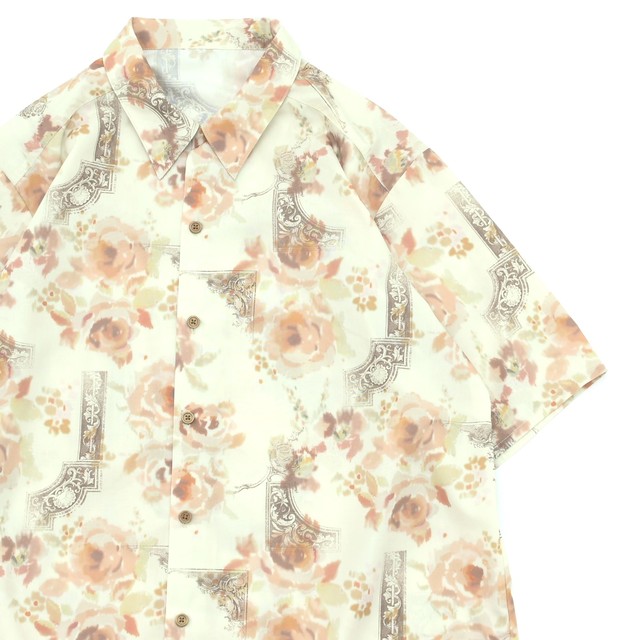 Rose & antique design full pattern open collar shirt