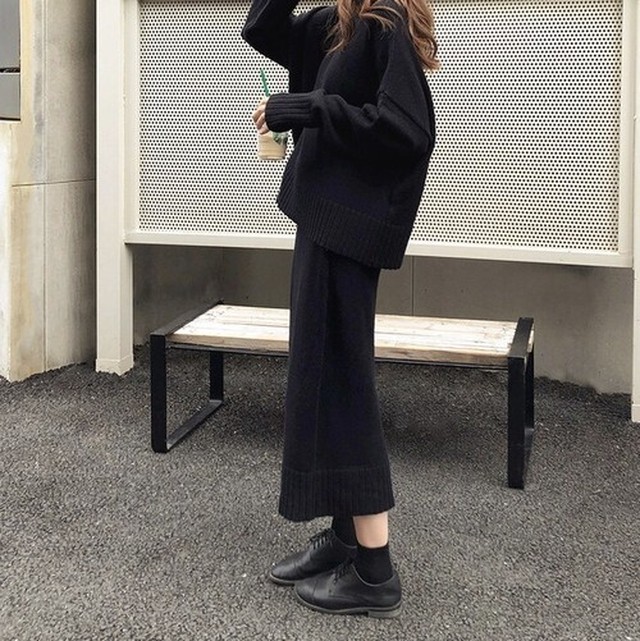 ラテカラーニットセットアップ ロングスカート ニット ロング丈 無地 ゆったり シンプル きれいめ 大人可愛い 秋冬 お出かけ デート レディース トレンド Prism One プリズム ワン