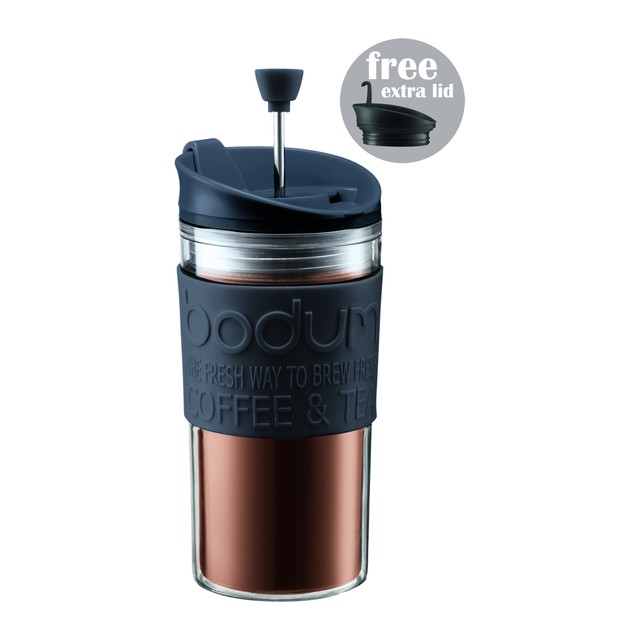 フレンチプレス コーヒーメーカー タンブラー用リッド付き 350ml Bodum Travel Press Set ブラック ボダム トラベルプレスセット 携帯用 持ち運び オフィス キャンプ 保温 保冷 プラスチック製 北欧雑貨 Soleil Bloom ソレイユブルーム