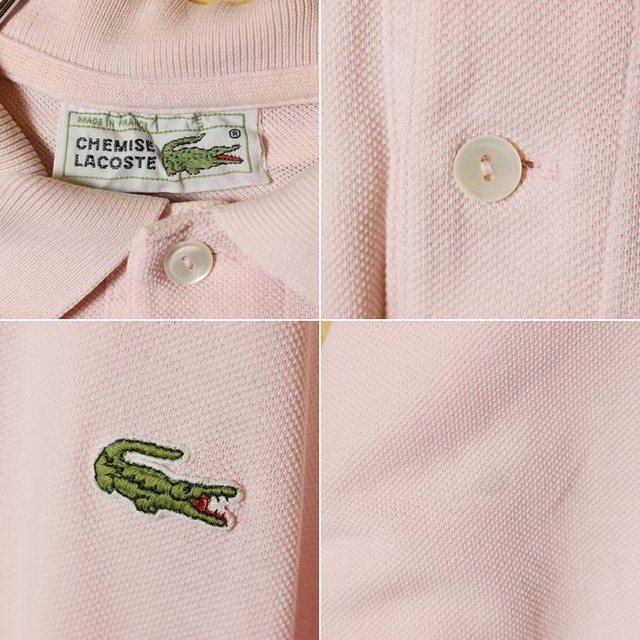 80s フランス製 フレンチラコステ Lacoste 長袖 ポロシャツ ピンク メンズm相当 ワンポイント ヨーロッパ古着 aw47 古着屋ataco Garage