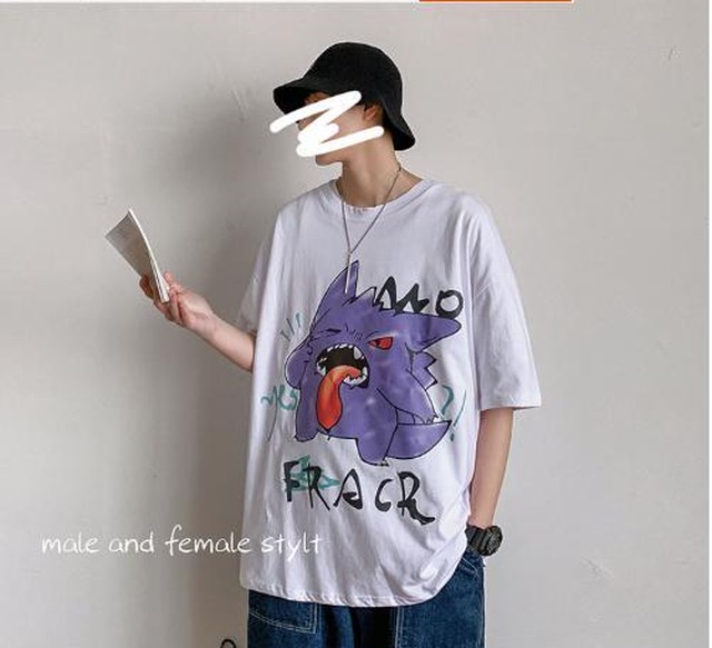 Yuzki 韓国ファッション カジュアル オーバーサイズ Tシャツ ストリート トップス ポケモン 半袖 春 夏 メンズ メンズファッション Yuzki