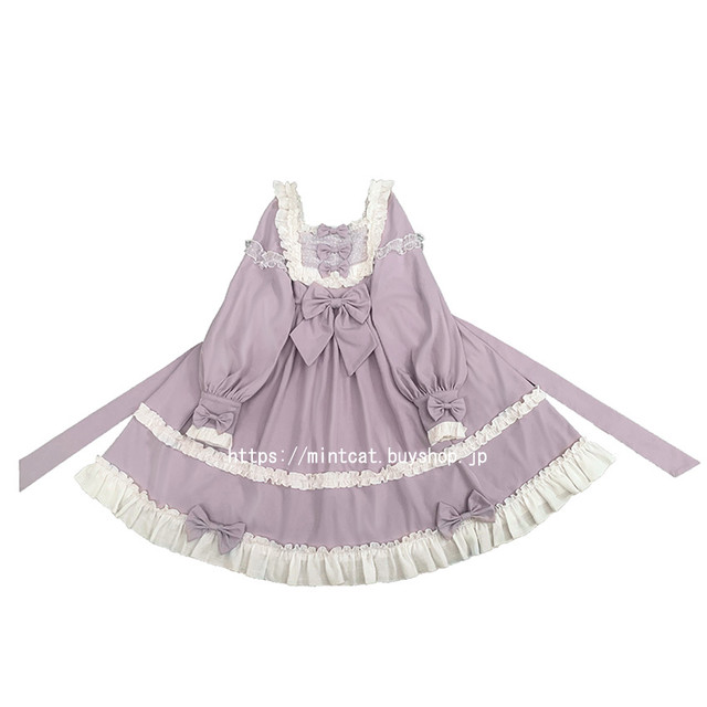 Lolita Op Dress ロリータドレス ロリワンピース ロリィタ 日常用 お茶会 撮影 Cosplay イベント 春夏秋 ロリ 長袖 S L 紫 パープル Mintcat