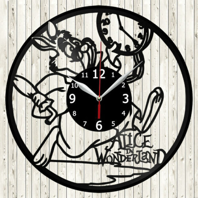 30cm レコード盤 壁掛け時計 不思議の国のアリス Alice In Wonderland 児童小説 ディズニー 映画 アニメ おしゃれ エコ アート 輸入雑貨 Hachinohe Base 1518