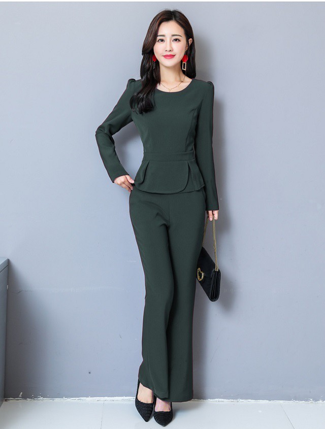 セットアップ レディース カジュアル ズボン 上下セット 体型カバー 美脚効果 パンツスーツ 2点セット 長袖 九分丈 フォーマル オフィス 通勤 着痩せ 春 秋 冬 Ys0624 Fashion Mille