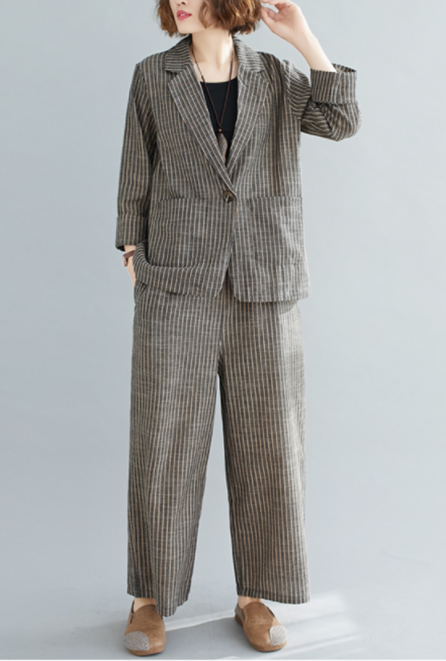 ゆったりサイズのセットアップ レディース ジャケット パンツ セットアップ レディース スーツ テーラードジャケット ワイドパンツ 2点セット ゆったり リネン 綿 大きいサイズ ウエストゴム 韓国ファッション 春 夏 送料無料 韓国レディース キッズファッション