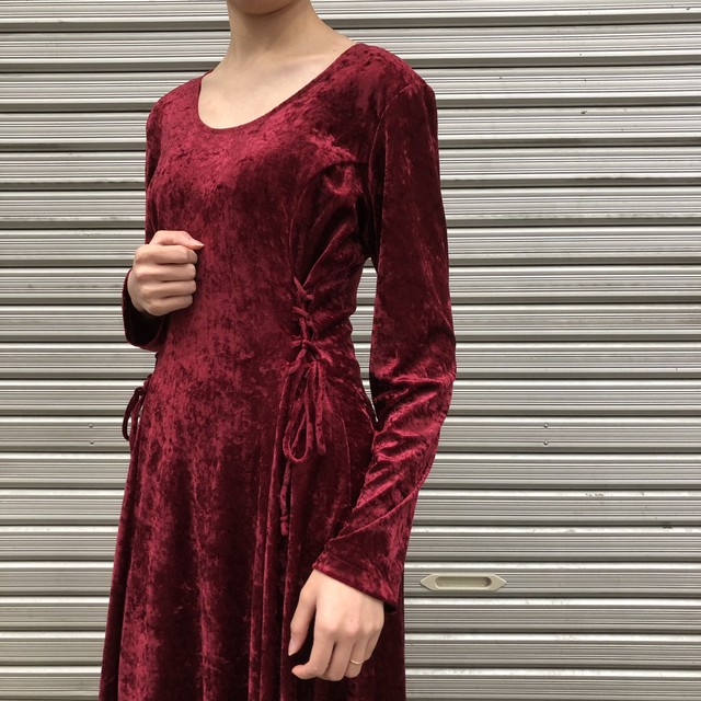 クラシカルワンピ ベロア レースアップ ワンピース ボルドー 高円寺古着 Slut Albatross Vintage クラシカルワンピ ベロア レースアップ ワンピース ボルドー 高円寺古着 Slut Albatross Vintage
