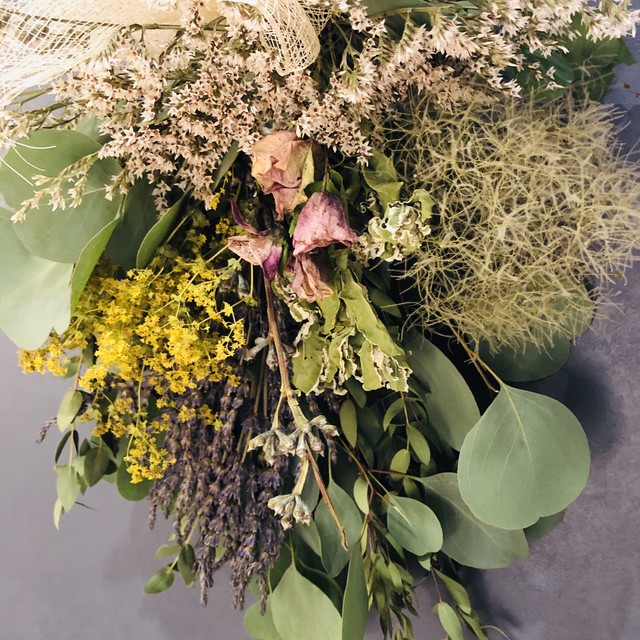 Df 12 香りのドライフラワースワッグ 黄色 ドライフラワー 古道具 Marca