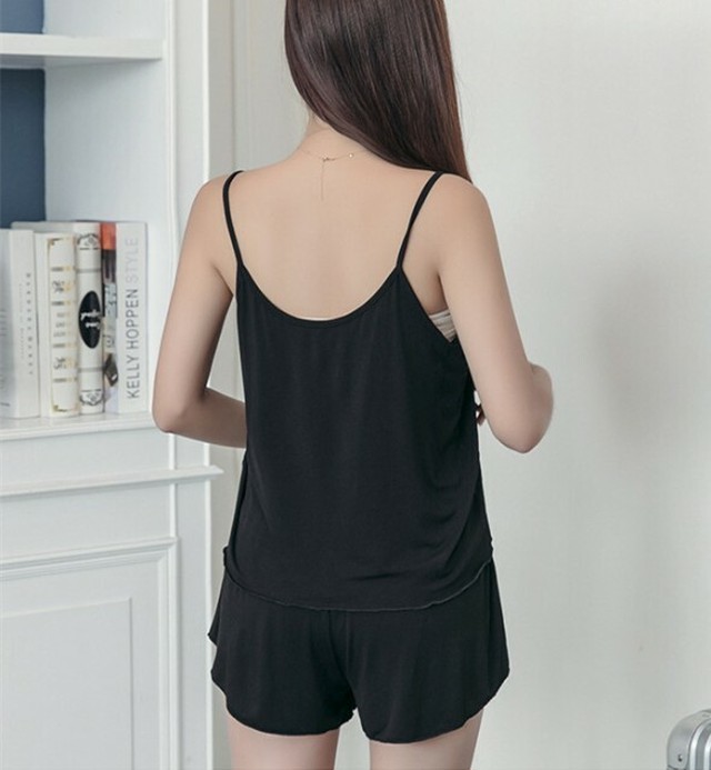 パジャマ レディース 2点セット 短パン ルームウェア 夏 女性 大人 キャミソール 寝巻き 上下セット 部屋着 無地 北楽