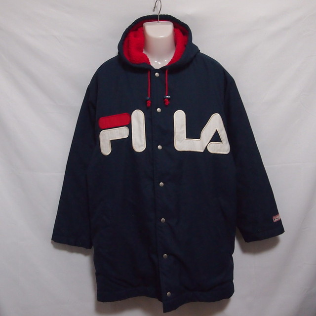 古着 メンズxl Fila フィラ 裏ボア 中綿 ボタンダウン セミロングコート ハーフコート 防寒 ネイビー Fa5ga3323 スポーツウェア シューズの古着屋 リサイクルスポーツ