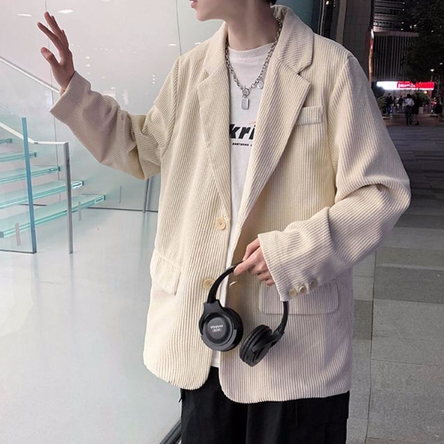 予約販売 テーラードジャケット 無地 コーデュロイ アウター メンズ ブルー ブルー カジュアル こなれ感 お洒落 韓国トレンド 春 秋 大きいサイズ M L Xl 2xl Favoriteselect