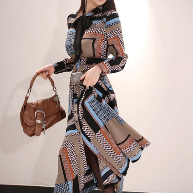 レディース ワンピース 秋冬 長袖 ロングワンピ 柄ワンピ おしゃれ 大人可愛い お出かけ 女子会 ディナー Virtue Powered By Base