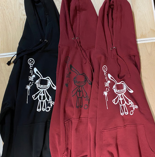 マスクうさぎパーカー バーガンディー エンジ あずき パーカー オリジナル ハンドメイド イラスト めんへら メンヘラ 闇系 病み系 サブカル 原宿 やみかわ やみかわいい Pashapash728