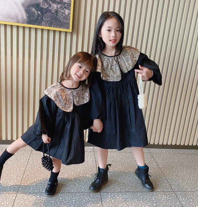 ママ服 ワンピース 親子リンクコーデ お揃い 襟付き ガーリー コットン 綿 ドレス ナチュラル 森ガール パフスリーブ ピエロ襟 ロングワンピース ロング丈 ミモレ丈 春夏 秋冬 人気 おすすめ かわいい おしゃれ ゆったり 韓国 韓国子供服 誕生日 バースデー プレゼント