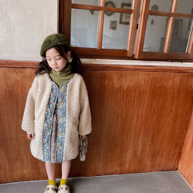 女の子 ボア 花柄 ジャケット ロング アウター 秋 冬 可愛い 90 140cm Dyh海外子供用品