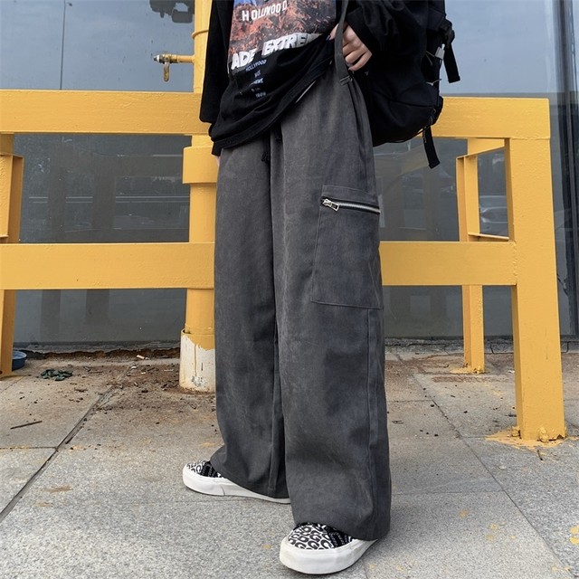 秋物ウィンター韓国ファッショントレンドスタンダードジッパーポケットカジュアルパンツ メンズレディースルーズ レトロ オータム 冬物 スタイル デーモン Pleglad Demon