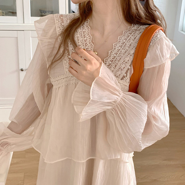 ワンピース レース シフォン レース ひざ丈 ガーリー 可愛い デート 女子会 モテ服 透け感 シアー Sunrise0911 ワンピース レース シフォン レース ひざ丈 ガーリー 可愛い デート 女子会 モテ服 透け感 シアー Sunrise0911