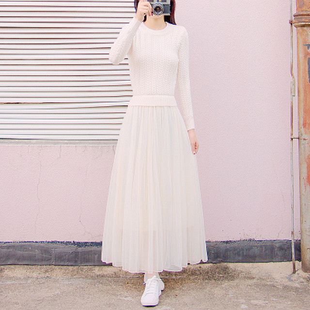 ニットxチュール ドッキングワンピース ｍ4 Girls Ladies Fashion ユーユアユー