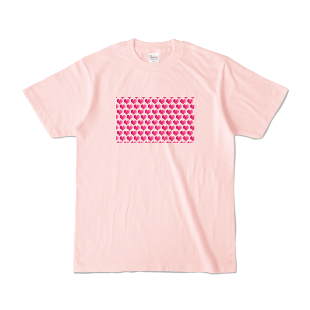 Kana オリジナル商品 カラーtシャツ ハートパターン ライトピンク ピンク サーモンピンク ピーチ 赤 柄 模様 シンプル Kana Design Factory