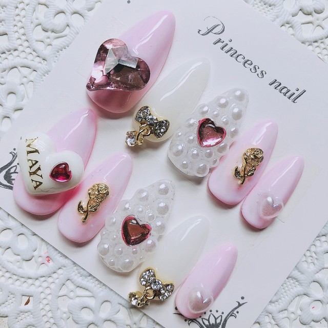 13 Bigハート イニシャル 量産型 地雷 ジェル ネイルチップ Princess Nail ネイルチップ