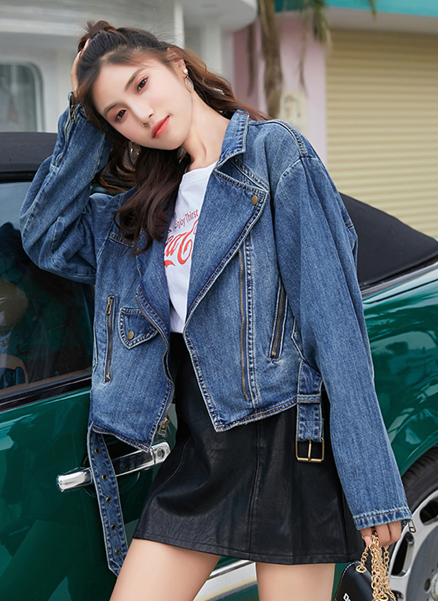 オーバーサイズ ライダース アウター ジャケット ライダーズジャケット デニム デニムジャケット カジュアル シンプル ベルト オトナカワイイ 春秋 Coa 251 Top Mode