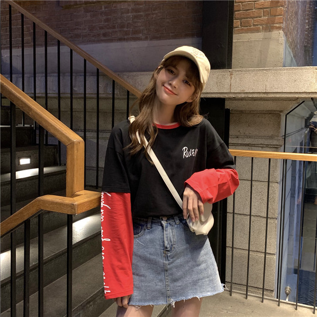 カジュアル 重ね風 キャンパス ファッション ゆったり プリント ラウンドネック 長袖 Tシャツ トップス 75shops カジュアル 重ね風 キャンパス ファッション ゆったり プリント ラウンドネック 長袖 Tシャツ トップス 75shops