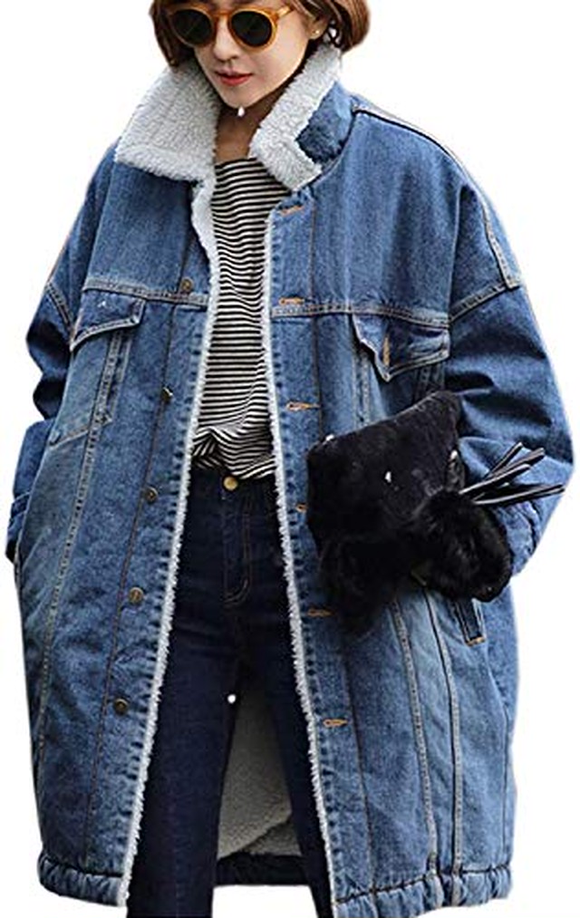 Jpcs Kmazn レディース デニムコート 裏ボア 防寒 コート ゆったり デニム ロング ジージャン 暖か アウター カジュアル 秋 冬 ブルー Az Japan Classic Store