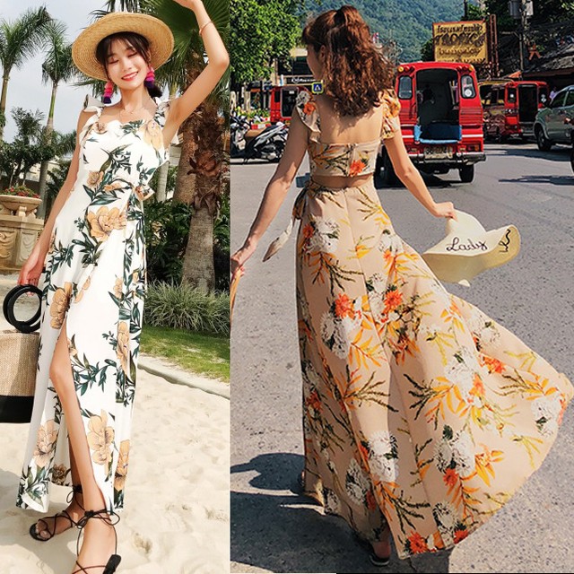 ワンピース ロング マキシ 花柄 ボタニカル柄 スリット 背中開き セクシー デート リゾート 海 春夏 Southisland