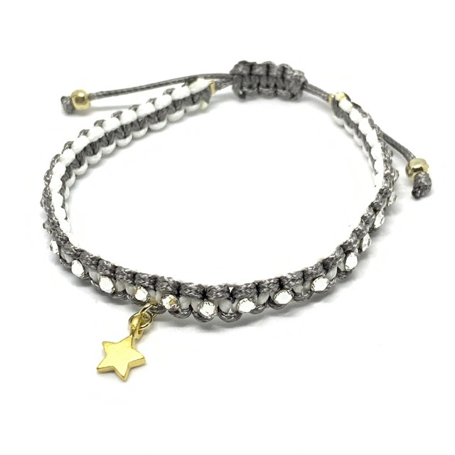 スワロフスキー 平編みポリエステルワックスコードブレスレット グレー ホワイト N0 18 Little By Little