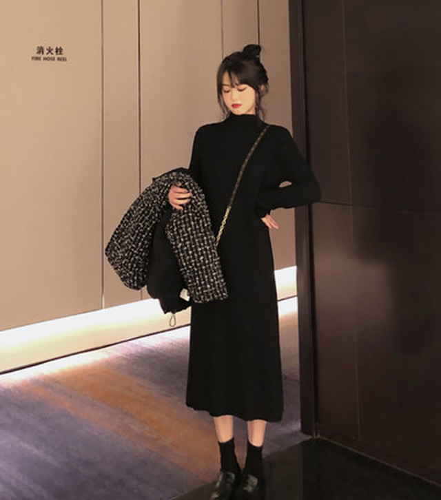 ニット ロングワンピース ニットワンピース 秋冬 ハイネック 長袖 無地 ゆったりミモレ丈レディース Showerstreet オシャレな貴方を応援します