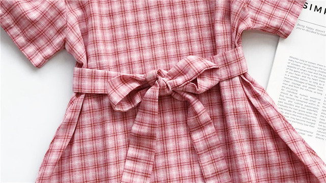 全２色 ワンピース チェック柄 レトロ おしゃれ 半袖 春 夏 バックリボン グリーン ピンク 子供 キッズ ベビー 赤ちゃん 男の子 女の子 Hay15 Berceau Select Shop ベルソー セレクトショップ キッズ 親子ペアetc