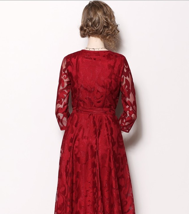 パーティードレス 総レース ミモレ丈ドレス ひざ丈ワンピース エレガント レースワンピース 結婚式 お呼ばれ パーティー フォーマル Shop Suba