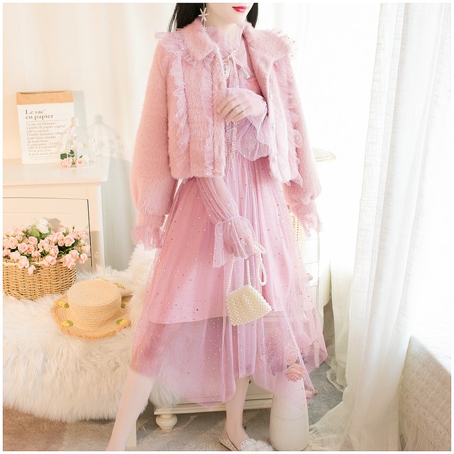 秋冬物 セット セットアップ 上下セット ブルゾン ファーブルゾン チュールワンピース ブラウスワンピース お出掛け デート Magnifique