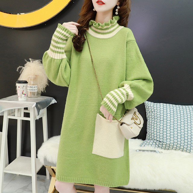 ワンピース ゆったり ワンピ 春秋冬 体型カバー ミニワンピース クルーネック ひざ丈 世界の扉shin