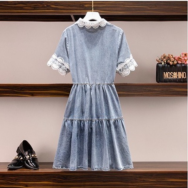 大きいサイズ レディース レース デニムワンピース 襟付き 半袖 春夏 S 大きいサイズ 送料無料 レディース通販店 ｋｅｃｃｈi 静岡 Base売り場