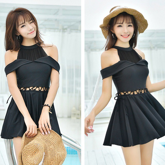 水着 ワンピース水着 ハイネック水着 無地 オフショルダー セクシー 体型カバー California Express