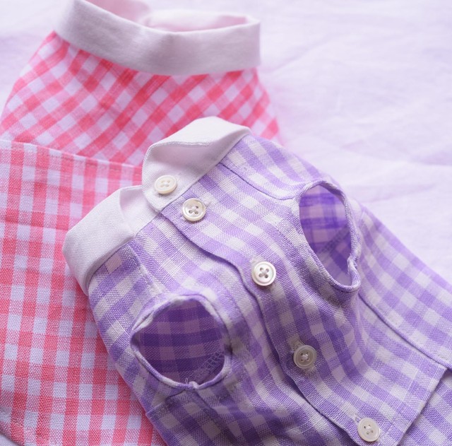 ヨーロッパリネン ギンガムチェックシャツ パープル ピンク M F Collection