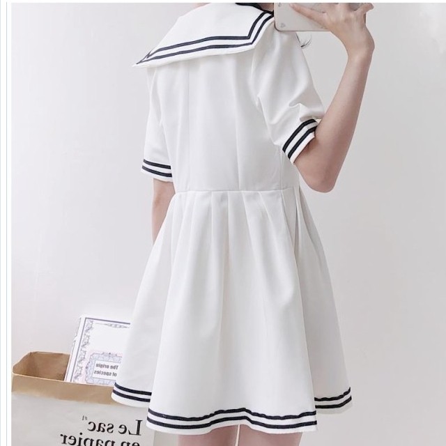 ゆるふわワンピース マリンルック ワンピース シフォン ドレス セーラー服 マリン 森ガール セーラー風ワンピ Basecamp49